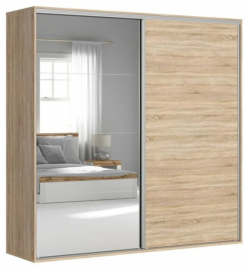 Dulap de haine cu uși culisante Flex 5 (stejar sonoma + alb) (cu oglindă). Promo -30%. 1098243