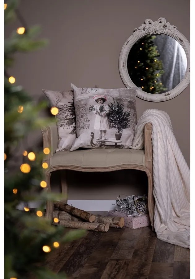 Bancheta shabby chic cu brate laterale, bej, stofa