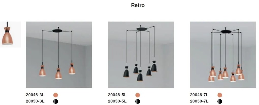 Lustra suspendata cu 5 pendule RETRO cupru