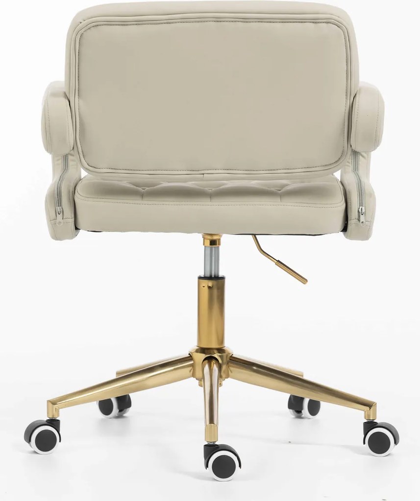 HR8403K Scaun Ecru Piele Ecologica Premium Soft cu Bază Aurie