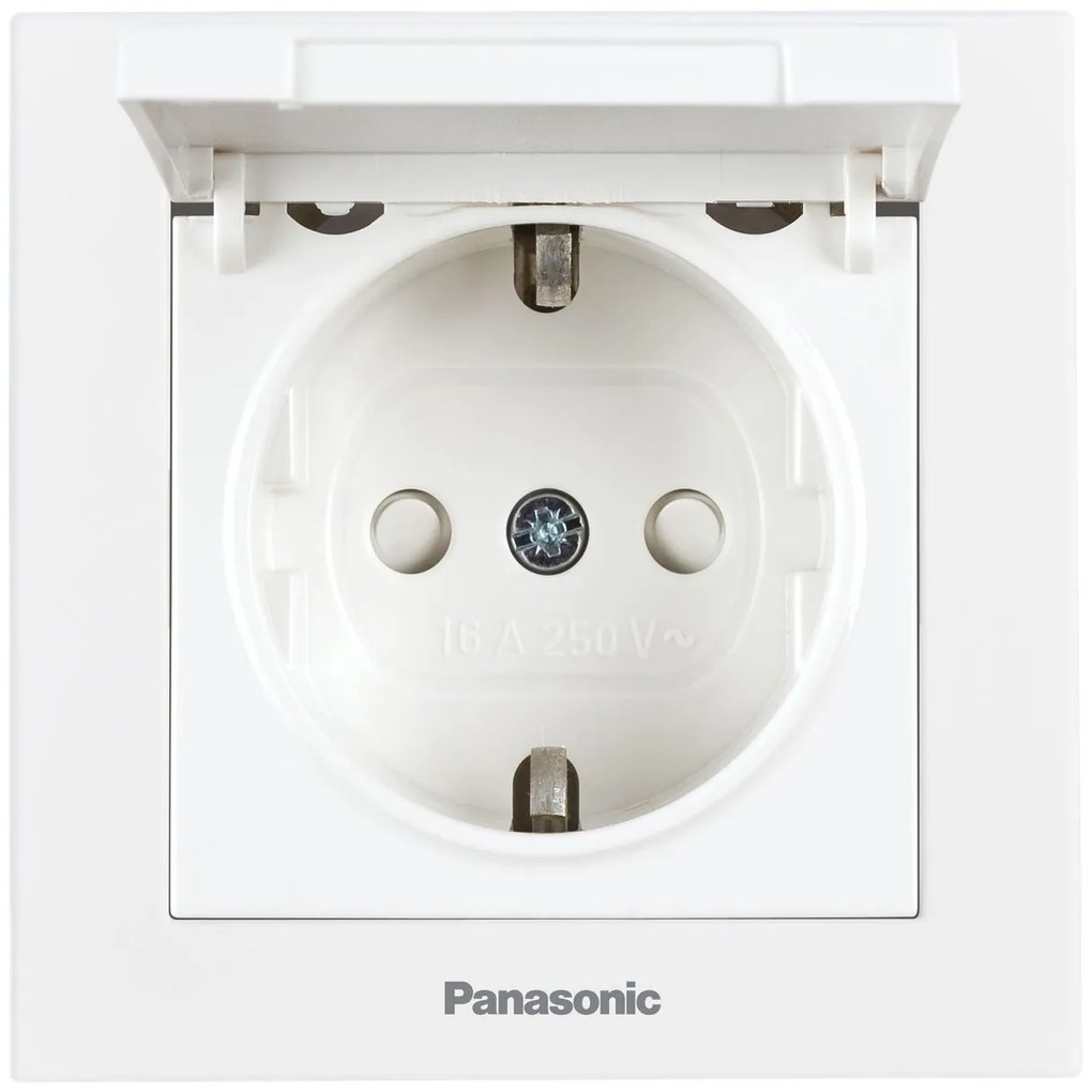 Priza simpla cu impamantare si capac, protectie copii, 16A, IP20, Alb, Panasonic Karre Plus 55