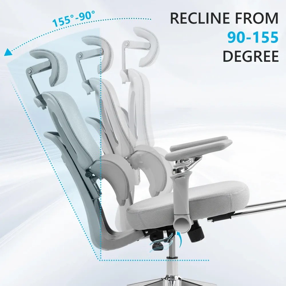 METACHAIR FOAM SEAT Scaun ergonomic, cotiere 6D, suport lombar reglabil, spătar reglabil înălțime, tetieră 2D, suport picioare, mecanism multifunctional inclinare/blocare, pivotant, Mesh, Gri