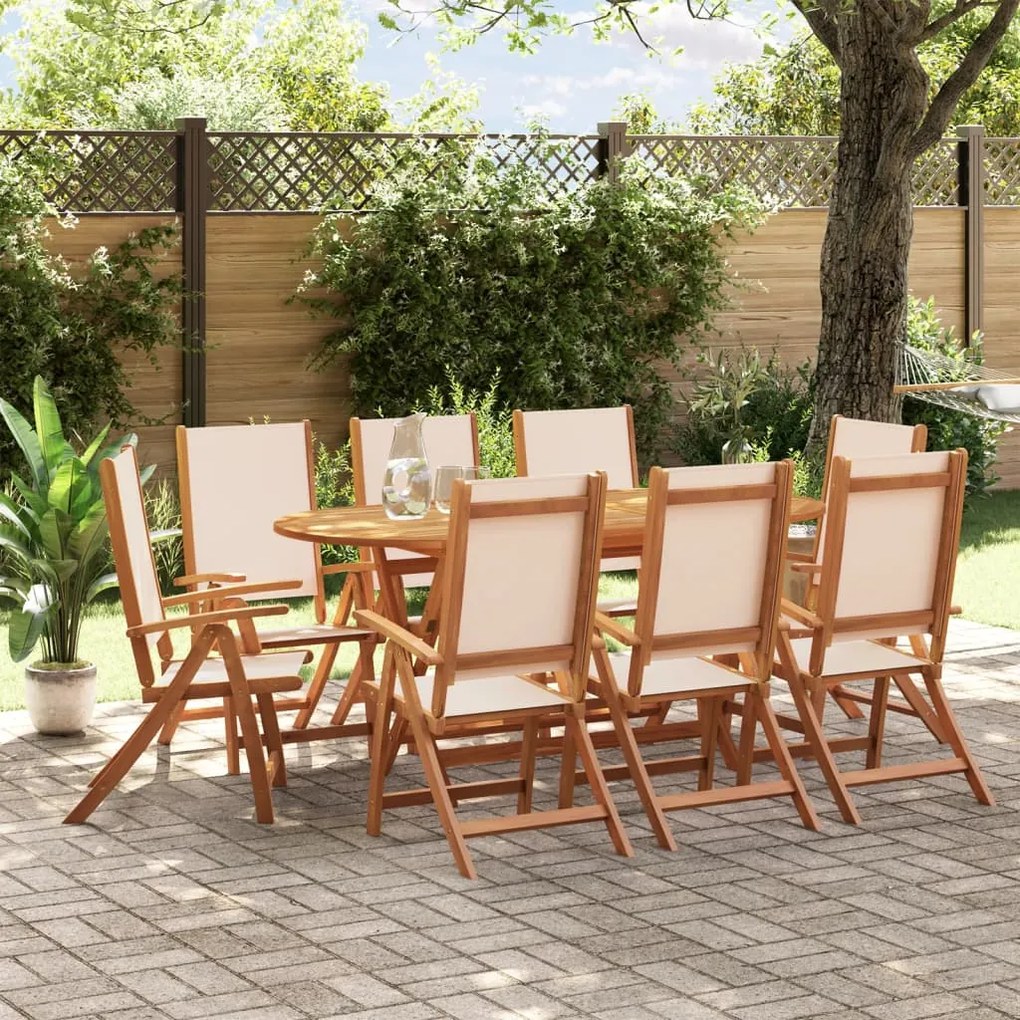 3279271 vidaXL Set mobilier de grădină, 9 piese, lemn masiv acacia/textilenă