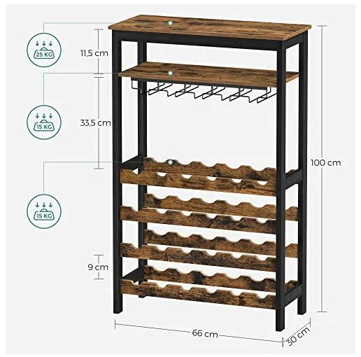 Dulap pentru vinuri, Songmics, KWR028B01, 24 sticle, 30 x 66 x 100 cm