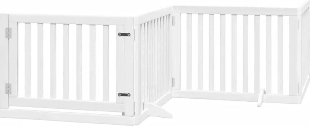 vidaXL Poartă câini pliabilă cu ușă, 4 panouri, alb, 320 cm, lemn plop