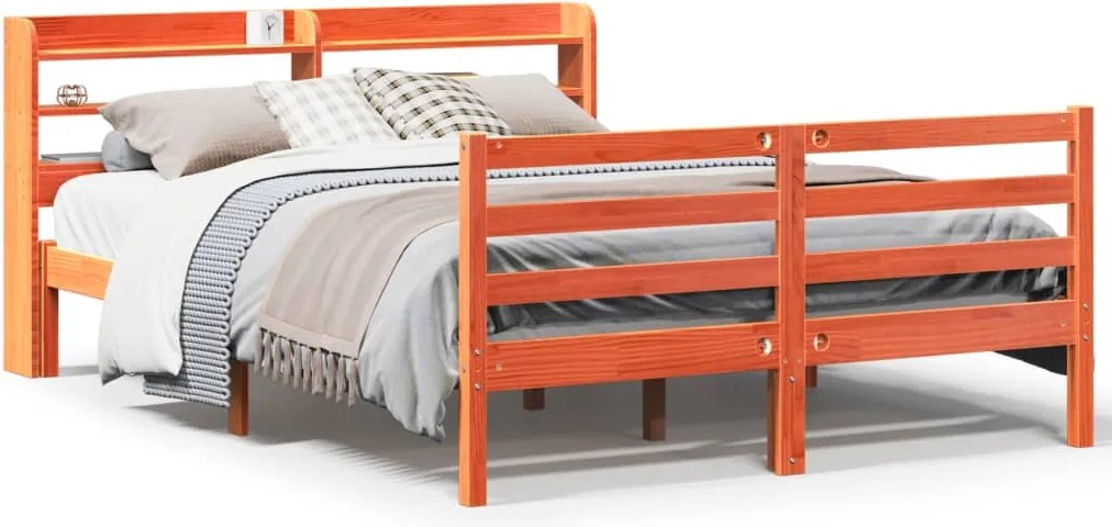 vidaXL Cadru pat fără saltea, maro ceruit, 140x190 cm, lemn masiv pin