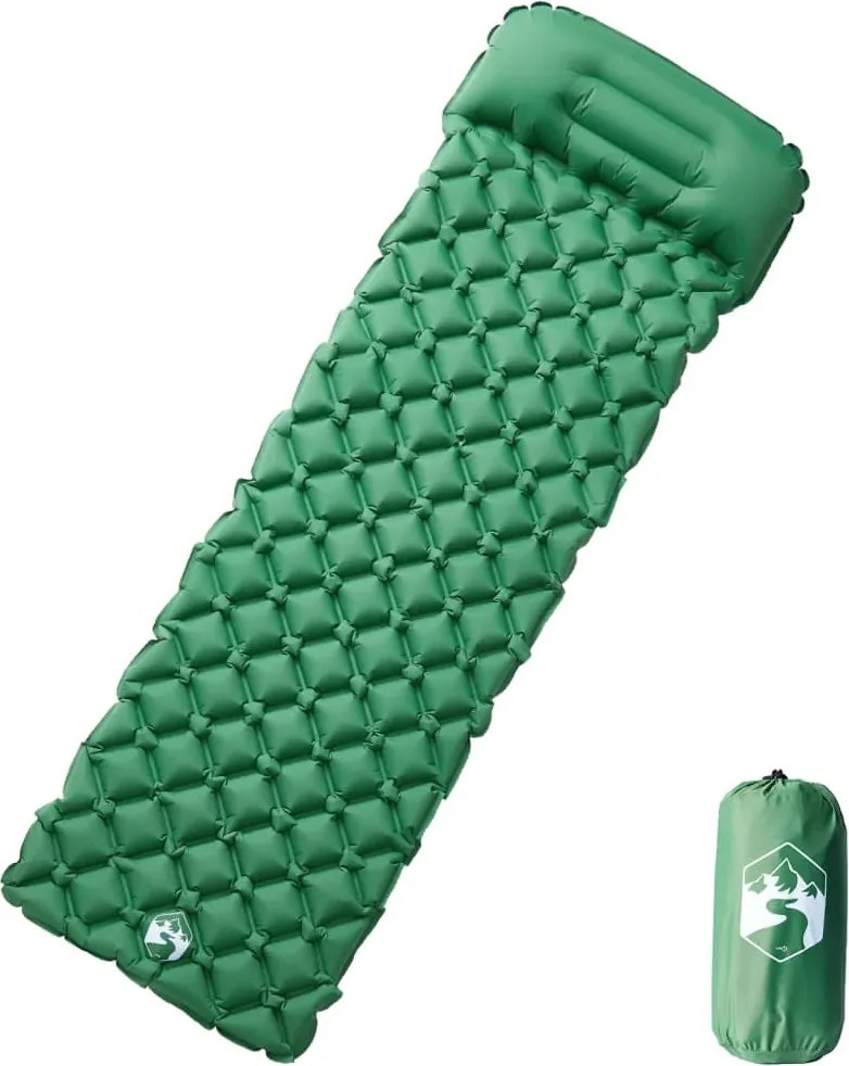 vidaXL Saltea de camping gonflabilă, cu pernă, 1 persoană, verde