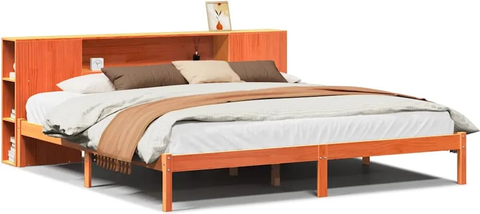 vidaXL Pat cu bibliotecă fără saltea maro 180x200 cm lemn masiv de pin