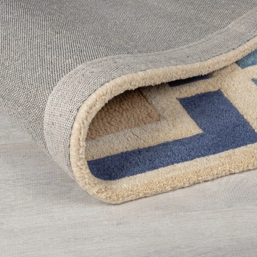 Covor albastru/portocaliu țesut manual din lână 160x230 cm Retro Blocks – Flair Rugs