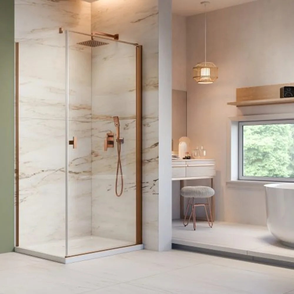 Cabina de dus dreptunghiulara cu usa batanta Radaway Nes KDJ I 90x80 cm finisaj cupru periat-transparent dreapta