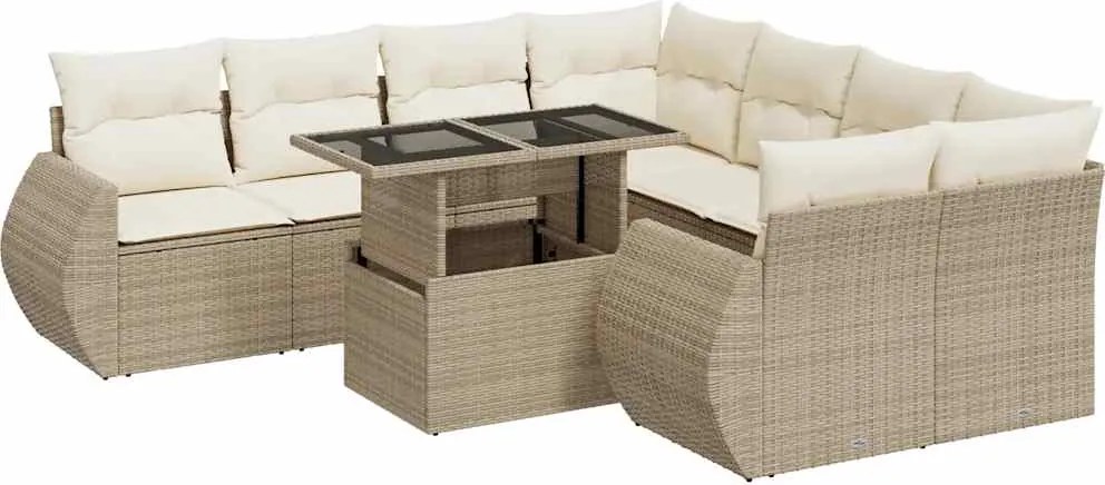 vidaXL Set canapele de grădină, 9 piese, cu perne, bej, poliratan