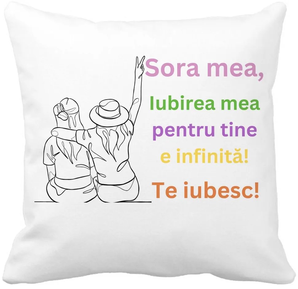 Perna Decorativa Sora mea 9, 40x40 cm, Alba, Mata, Husa Detasabila, Burduf