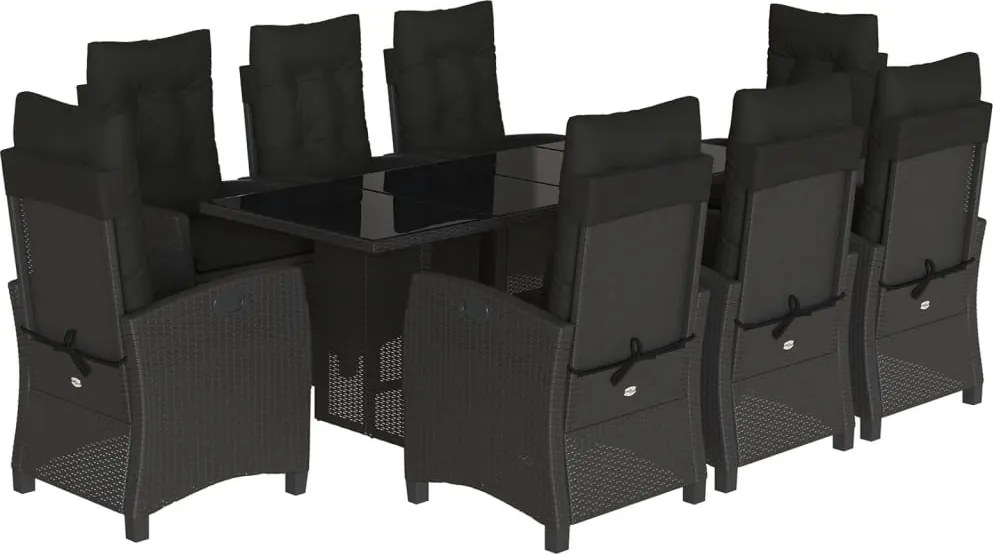 vidaXL Set mobilier de grădină cu perne, 9 piese, negru, poliratan