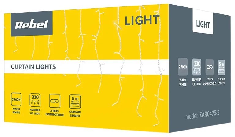 Perdea Luminoasa 330 Leduri, lungime 5x1.8 m, Lumina Calda (2700 K), protectie IP44, ZAR0475-2 Rebel