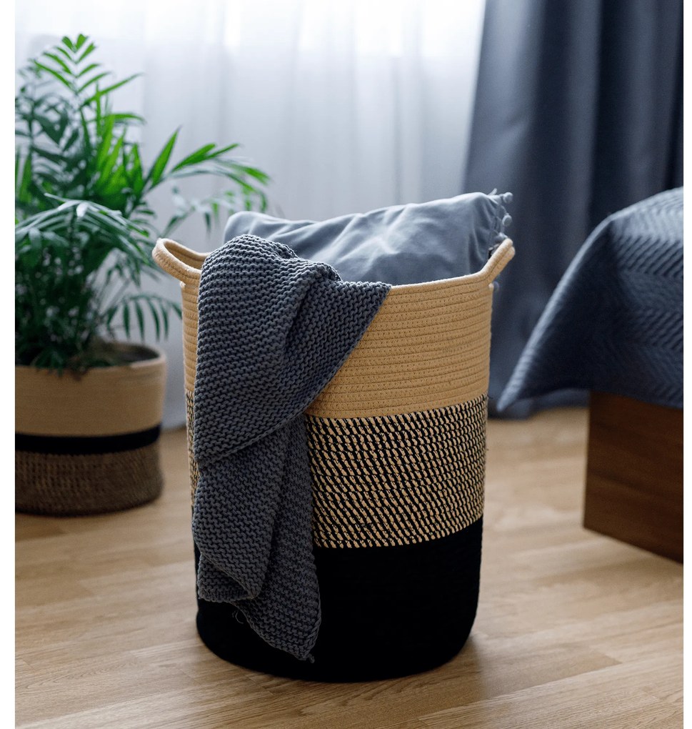 Coş tricotat natural/ model/ negru, 35x45 cm VIDAN