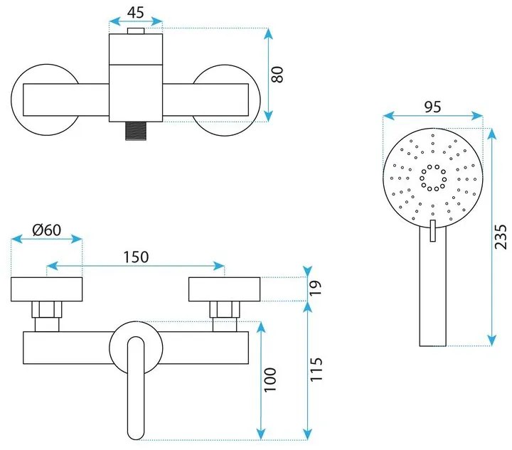 Baterie de dus REA Ontario auriu periat