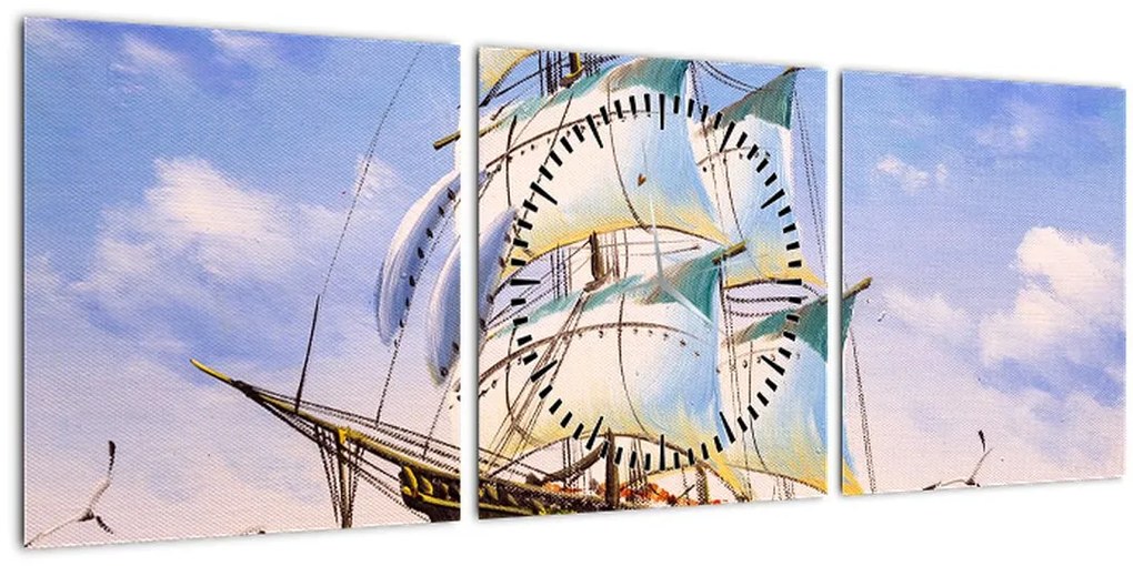 Tablou - Vapor pe valuri (cu ceas) (90x30 cm)