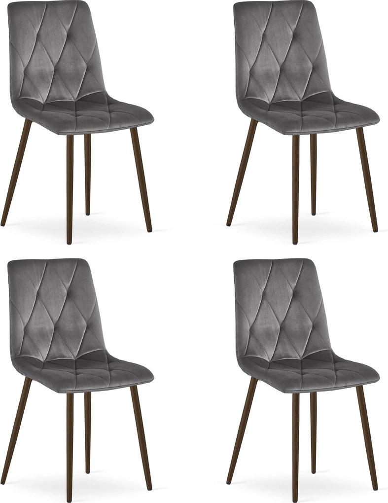 Set 4 Scaune Bucatarie/Dining Fido Picioare Finisaj Lemn Culoare Nuc , Catifea Gri Inchis
