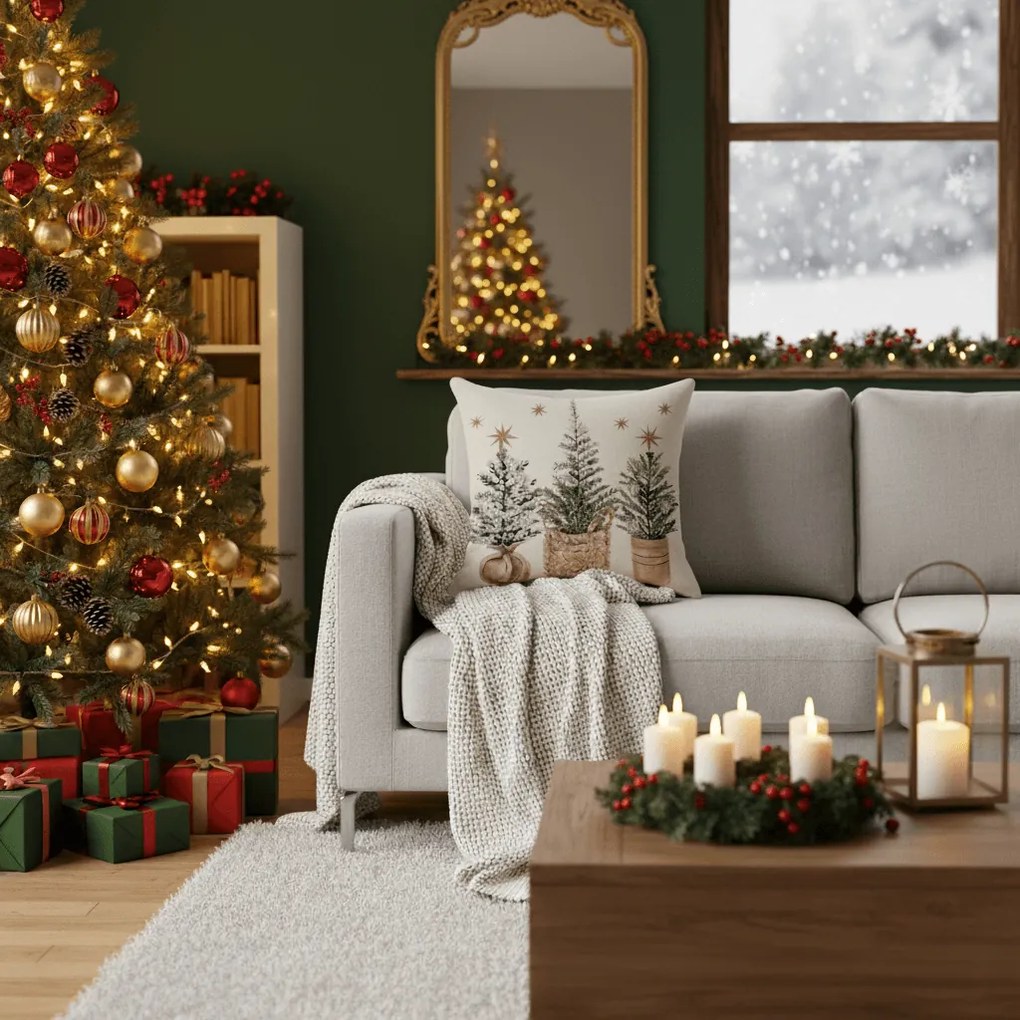 Fata de perna de Craciun NORDIC GREEN 45x45 cm, bej