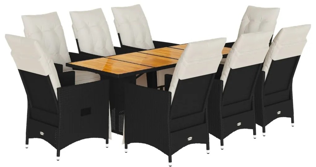 3276862 vidaXL Set mobilier de grădină cu perne, 9 piese, negru, poliratan