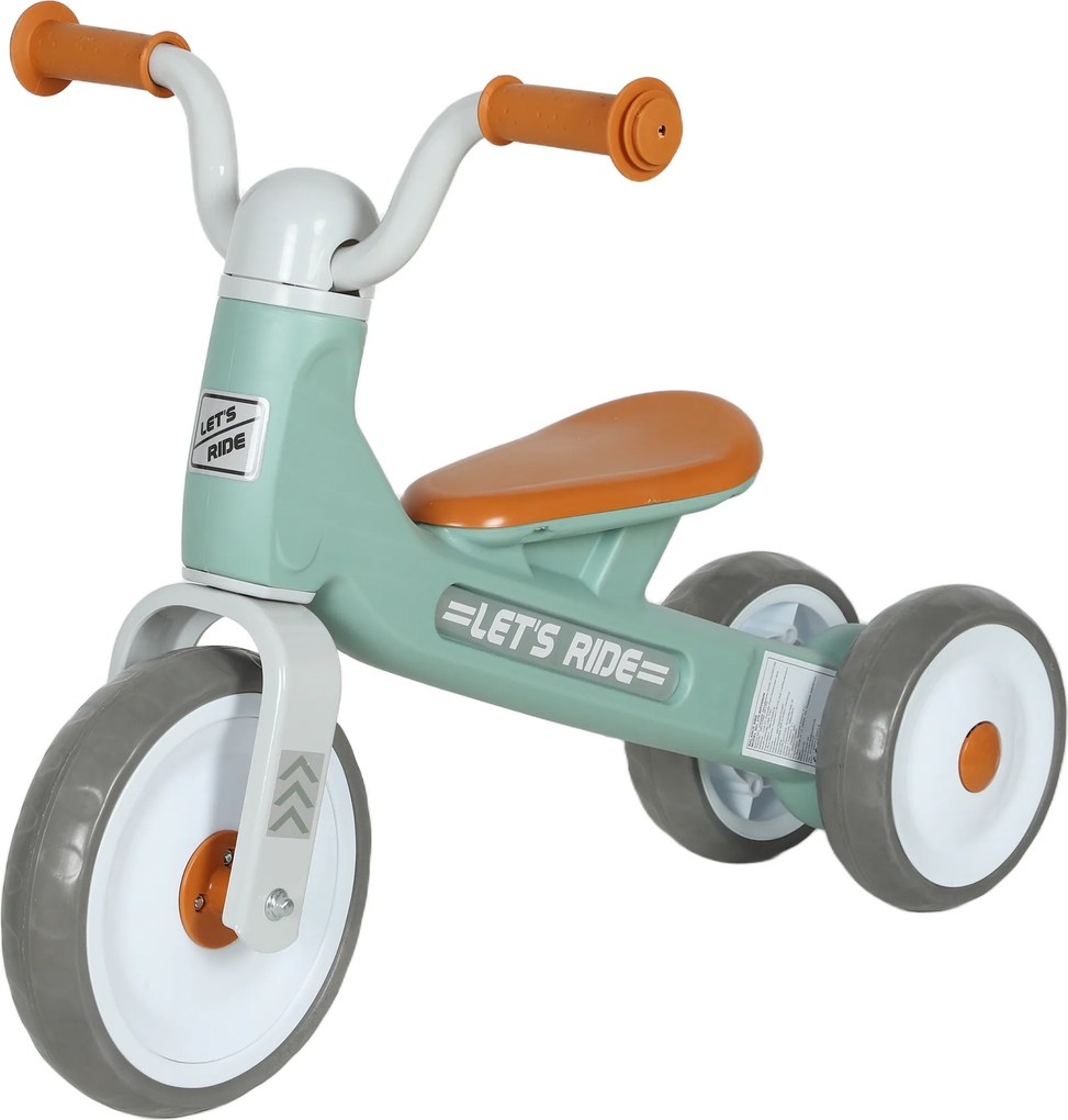 AIYAPLAY Bicicletă fără pedale pentru copii 1-3 ani până la 20 kg, 3 roți silențioase, 69 x 40 x 49 cm, verde | Aosom Romania