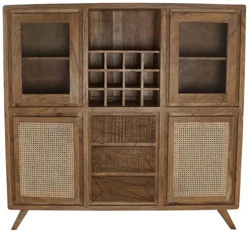 Vitrina din lemn de acacia si rattan, cu suport de vinuri, Verona