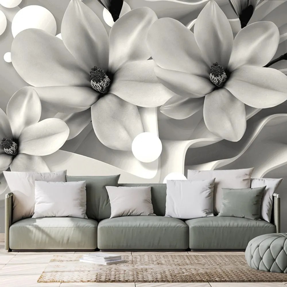 Tapet magnolie alb-negru pe fundal abstract