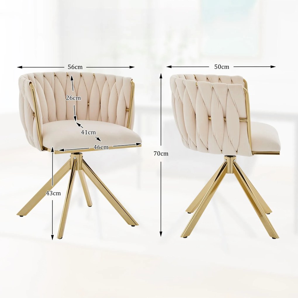 Set de 2 scaune pivotante din catifea, Fildeș | Aosom Romania