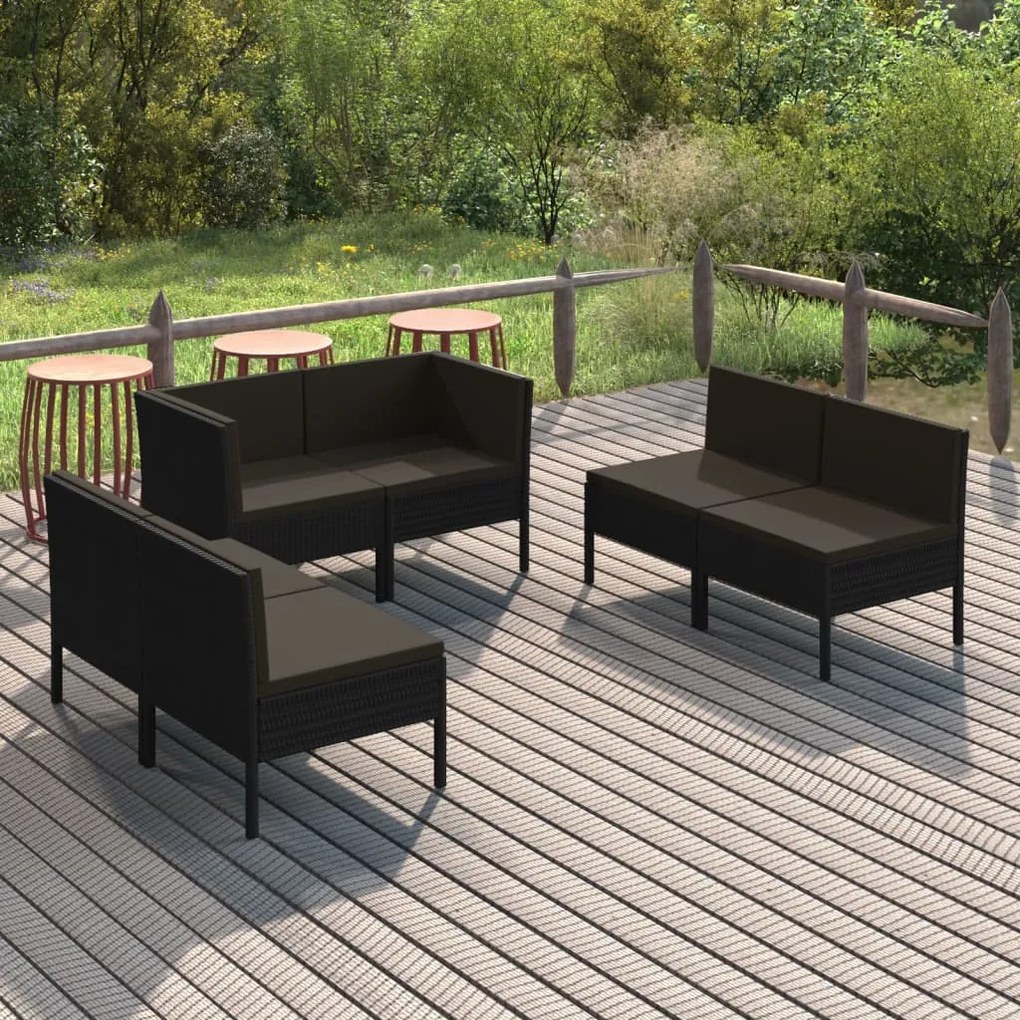 3094353 vidaXL Set mobilier de grădină cu perne, 6 piese, negru, poliratan