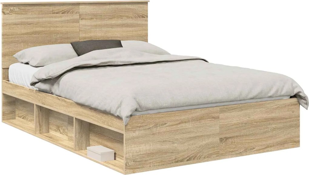 vidaXL Cadru de pat Stejar Sonoma 135 x 190 cm Lemn de pin masiv