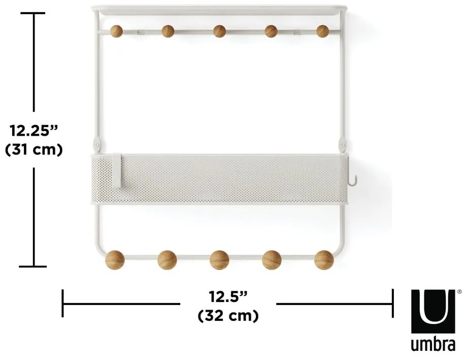 Cuier de perete alb/în culoare naturală cu raft din metal Estique – Umbra