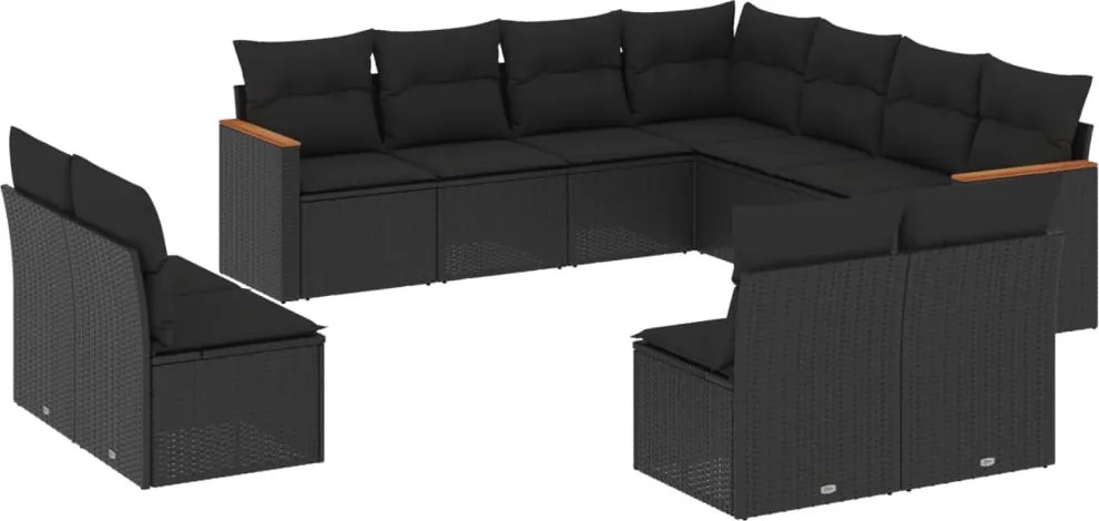 vidaXL Set canapele de grădină cu perne, 11 piese, negru, poliratan