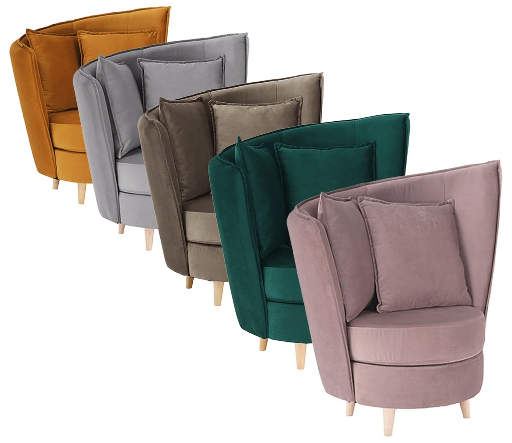 Fotoliu Art Deco, ţesătură Paros de culoare gri deschis / fag, ROUND NEW