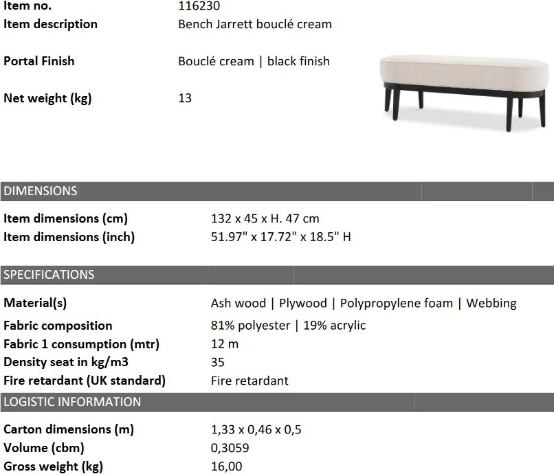 Bancheta eleganta design LUX Jarrett, Boucle crem
