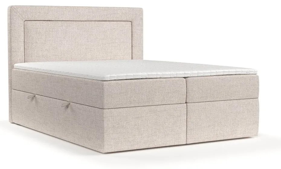 Pat boxspring bej cu spațiu de depozitare 180x200 cm Imagine – Maison de Rêve