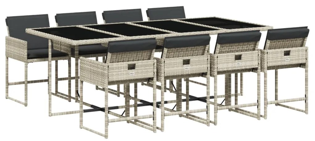 3278050 vidaXL Set mobilier grădină cu perne, 9 piese, gri deschis, poliratan