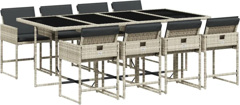 vidaXL Set mobilier grădină cu perne, 9 piese, gri deschis, poliratan