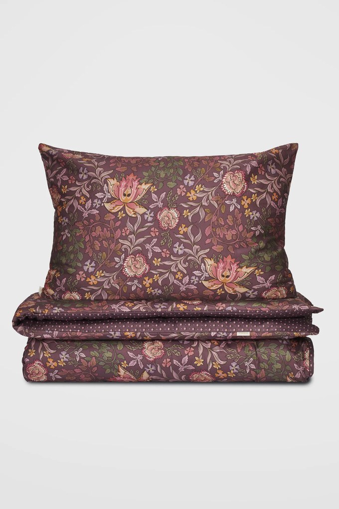 Lenjerie de pat din satin Essenza Ophelia Plum Wine mov-inchis 140x200 cm