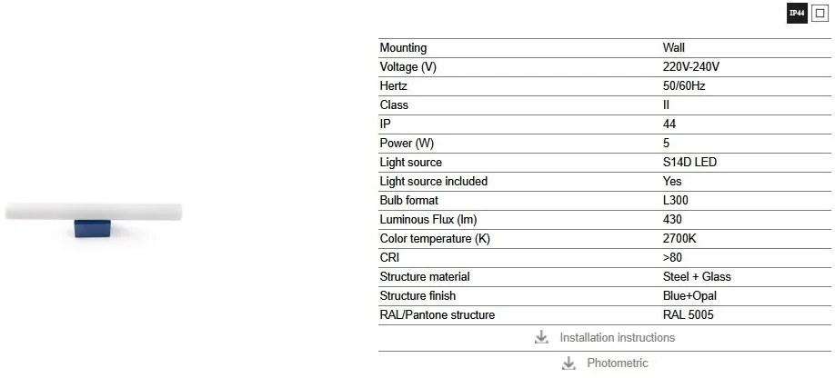 Aplica LED oglinda, tablou IP44 CALMA blue/opal 30cm