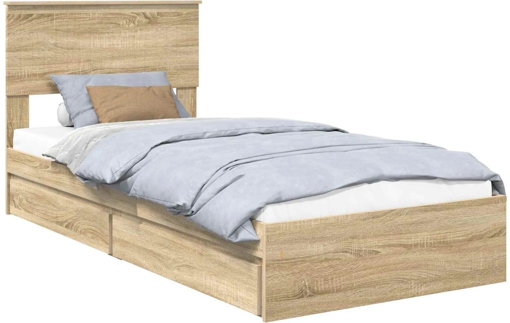 vidaXL Pat cu storage Stejar Sonoma 90 x 190 cm Lemn compozit