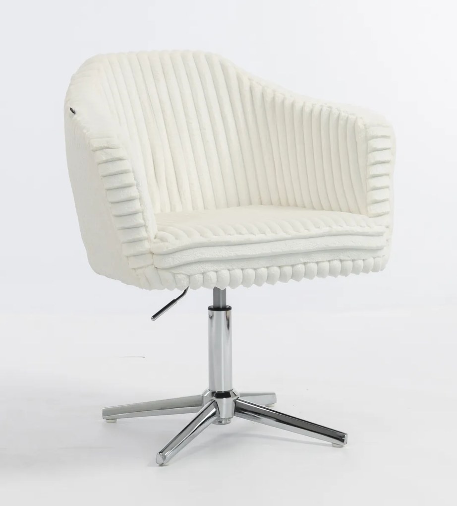 HR832CROSS Scaun Alb Teddy Cord cu Bază Cromata