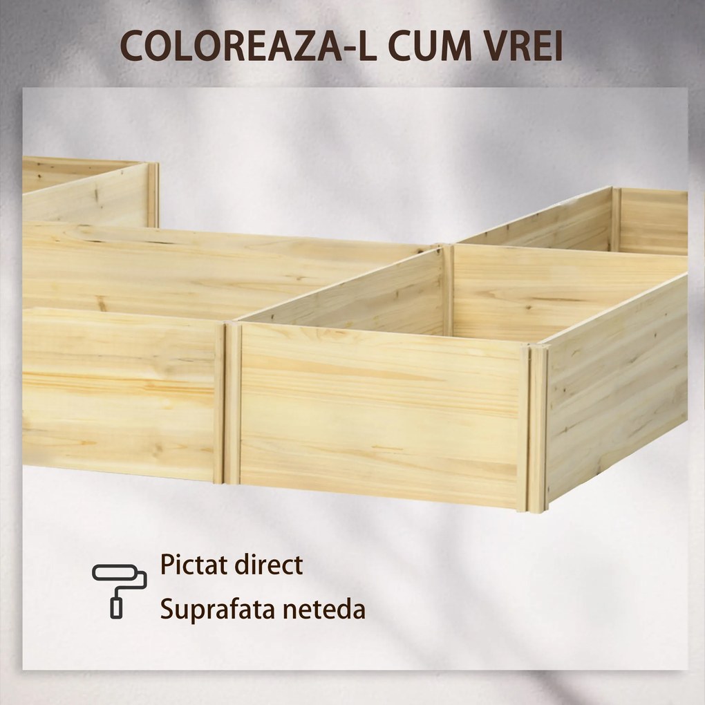 Outsunny Set 5 Jardiniere Modulare de Exterior din Lemn de Brad, pentru Grădinărit și Decor, Natural | Aosom Romania