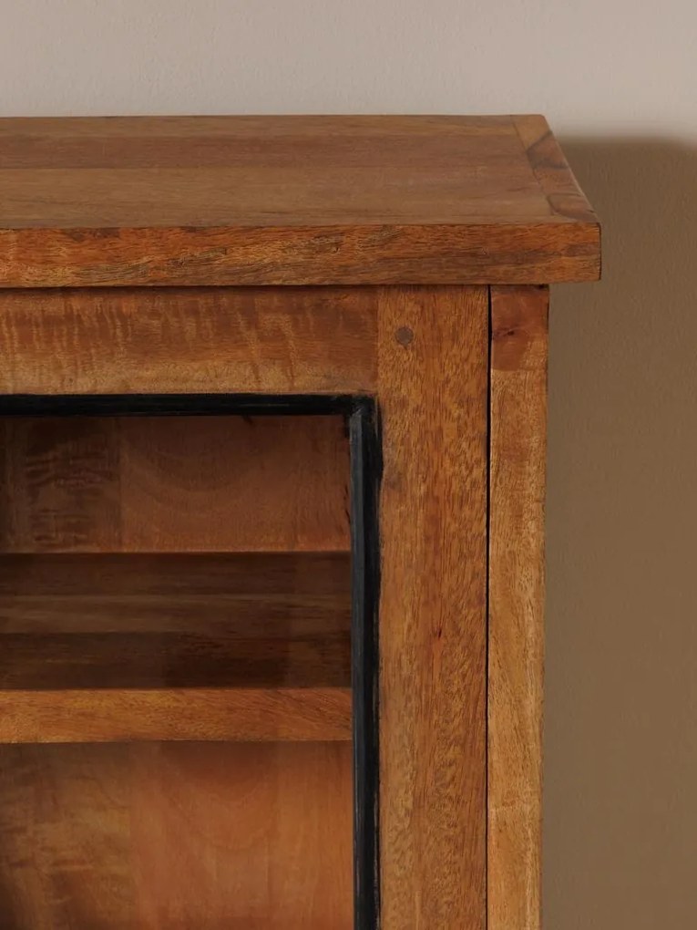 Vitrina din lemn reciclat si sticla, cu 2 usi glisante,aspect rustic, Emile