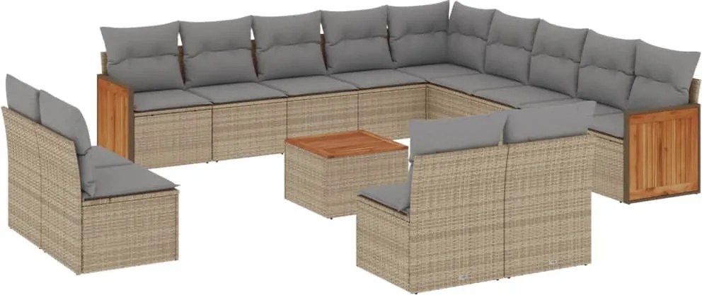 vidaXL Set canapele de grădină, 14 piese, cu perne, bej, poliratan