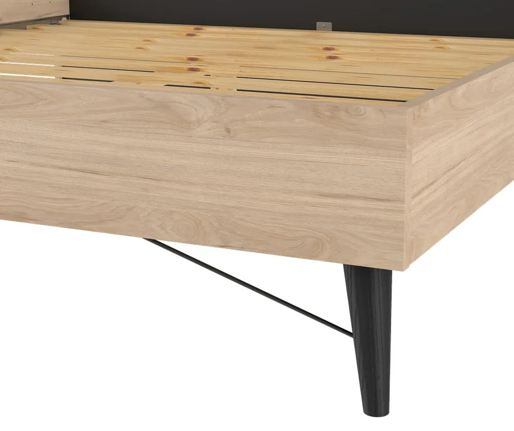 Pat matrimonial în culoare naturală cu aspect de lemn de stejar cu somieră 180x200 cm Ry – Tvilum