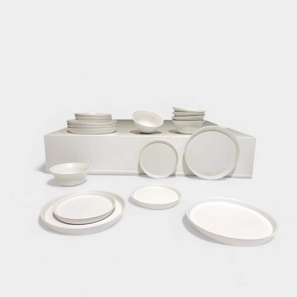 Set Farfurii 18 piese Casablanca ALB MAT ( 6 Farfurii Mari25cm, 6 Farfurii Desert 20cm, 6 Boluri 450ml) - Ceramica Manuala