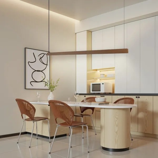 Immax NEO 07304L - Lustră LED reglabilă pe cablu MADEIRA, 33W/230V, Wi-Fi Tuya, 152 cm, stejar