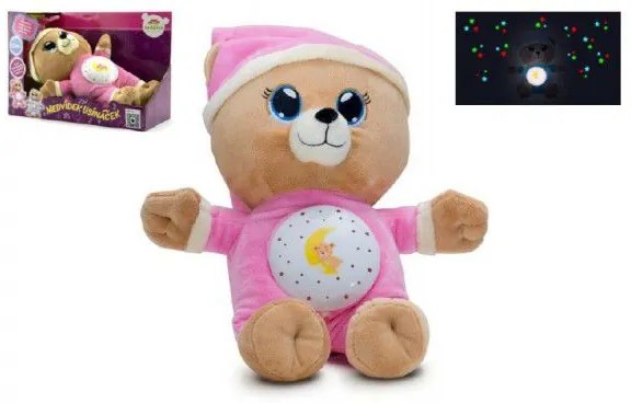 Ursuleț roz de pluș 32cm pe baterii cu lumină și sunet
