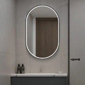 Oglindă de baie LED Elit’s Premium cu dezaburire – 50 × 90 cm, ramă neagră