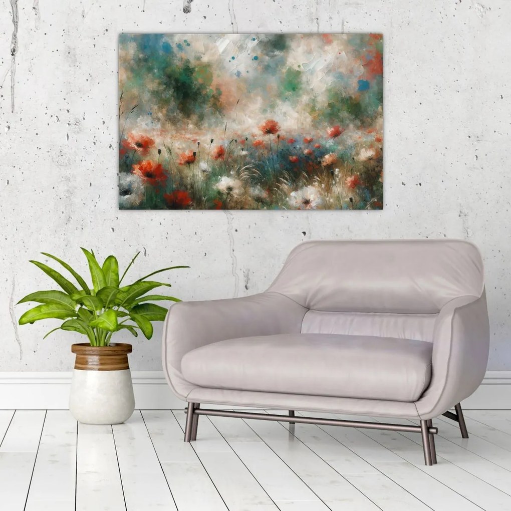 Tablou – Abstracție de câmp cu maci (90x60 cm)